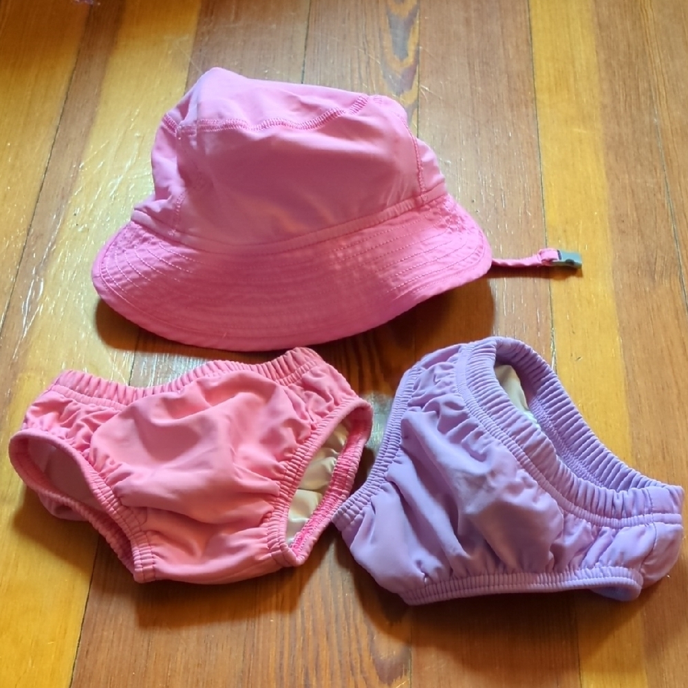 Pink and Purple Kids Sun Hat and Swim Diaper Set